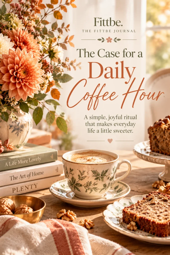 coffee hour photo from the fittbe journal showing the joyful ritual with flowers, cake, and of course, coffee